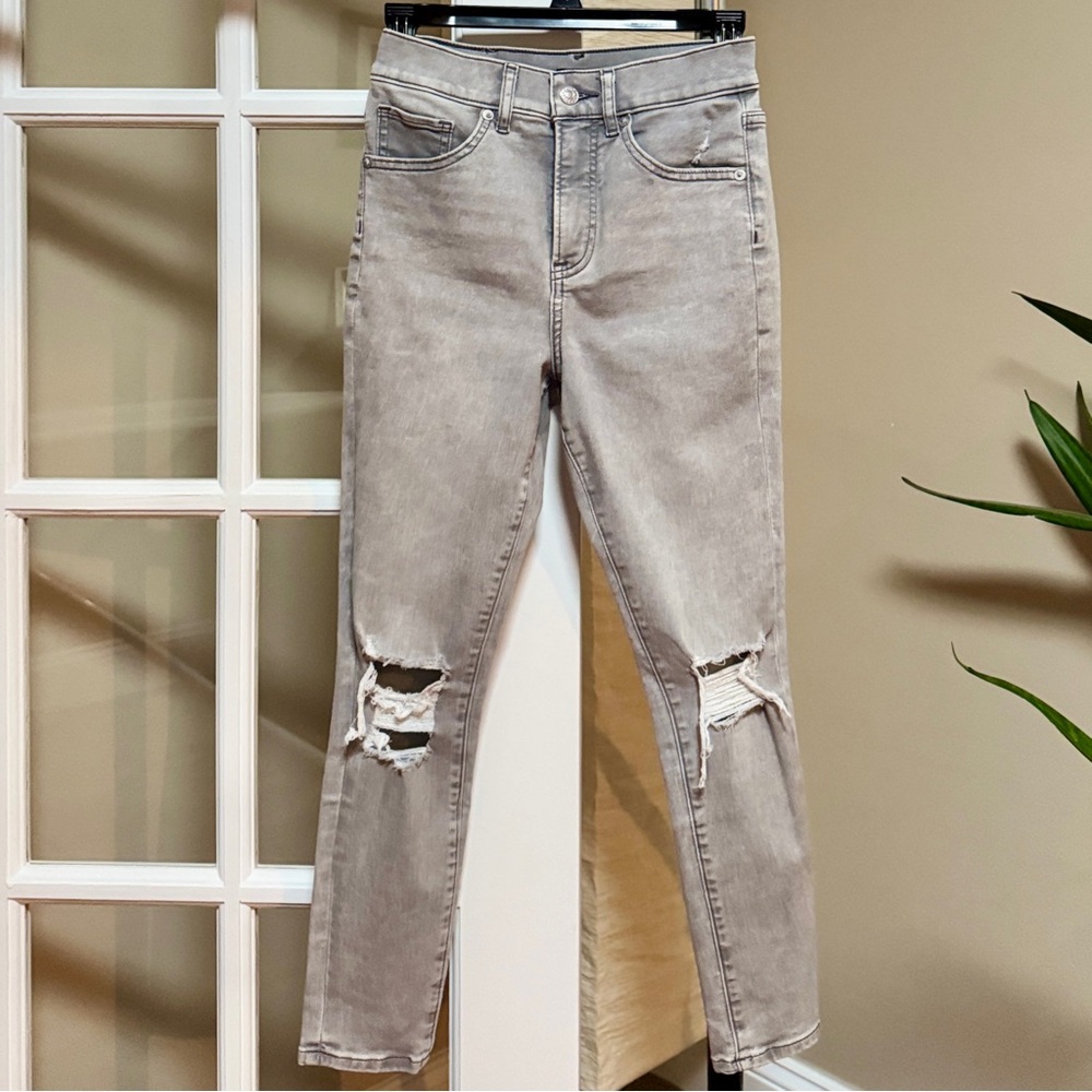 Express Gray Ripped High Rise Skinny Jeans